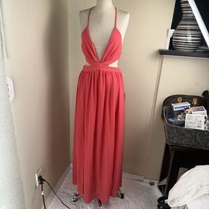 Blashe Tangerine Cut Out Halter Back Strappy Gown Prom Formal High Split Sz S
